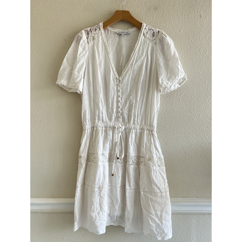 Heartloom White Laced Mini Dress Elastic Waist Drawstring Cream Sz. S Boho Party